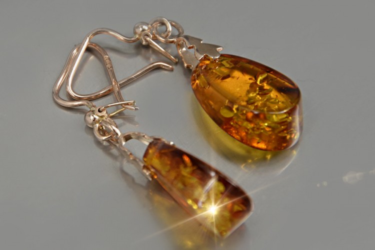 Russian rose gold Amber earrings veab002 - Russian Soviet Vintage .