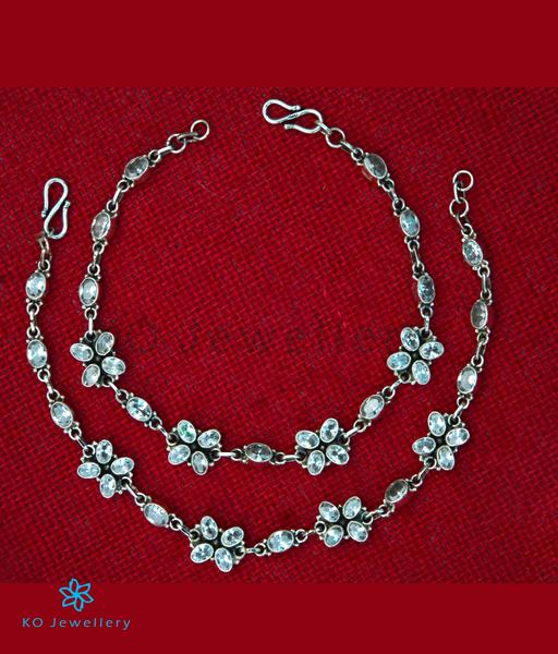 The Kadambari Silver Gemstone Anklets (Red) -Silver Anklet Designs .
