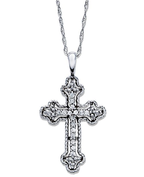 Macy's Diamond Antique Cross Pendant Necklace in 14k White, Yellow .