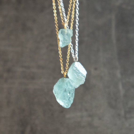 Raw Aquamarine Necklace Raw Crystal Necklace March | Et