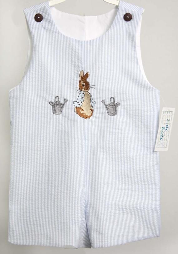 Personalized Easter Baby Boy Easter Outfit in Blue Cotton, Bunny .