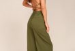 Olive Green Jumpsuit - Lace-Up Jumpsuit - Backless Jumpsu