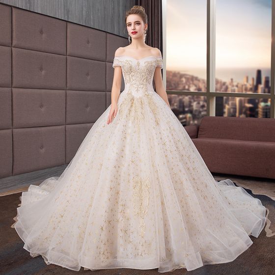 Chic / Beautiful Wedding Dresses Champagne 2019 A-Line / Princess .