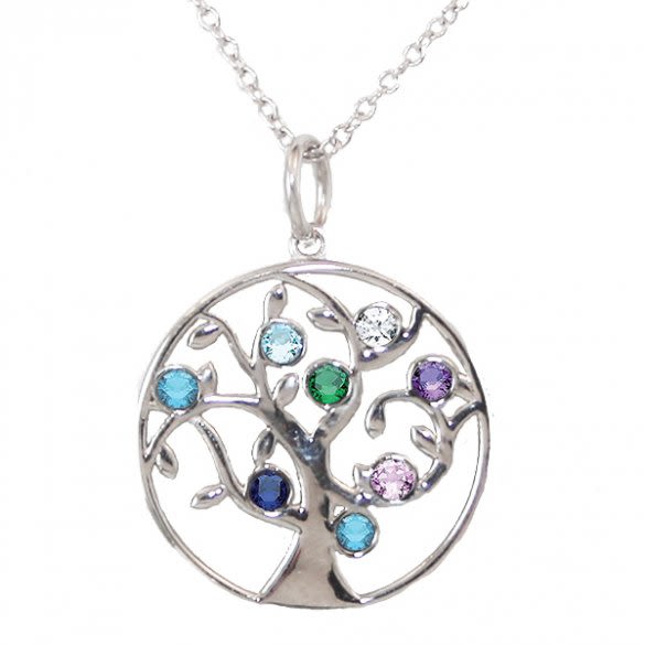 Family Tree Birthstone Necklace | Personalized Family Tree Pendan