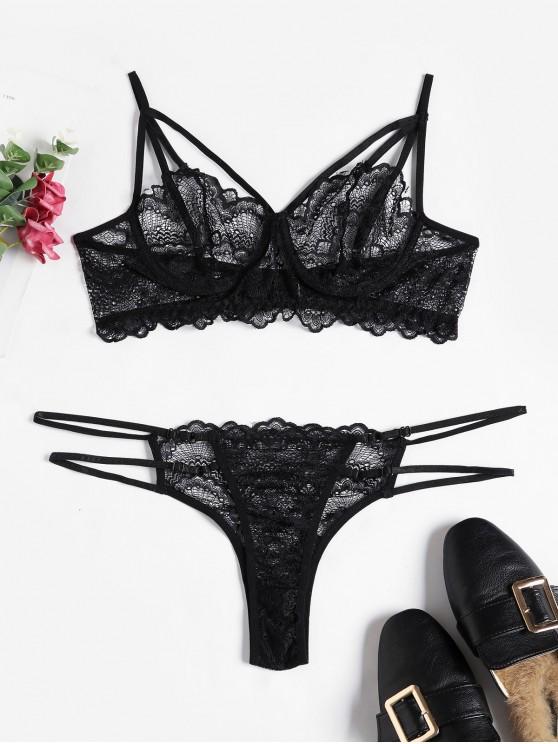 49% OFF] 2020 Lace Strappy Underwire Lingerie Set In BLACK | ZAFUL .