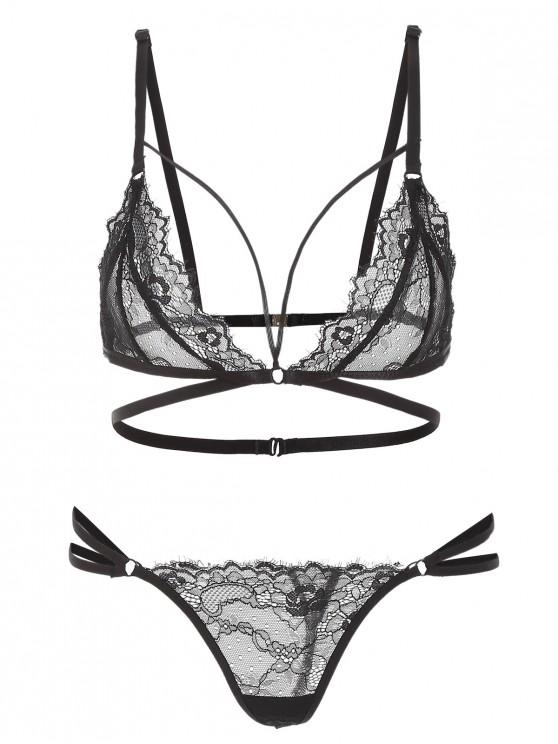 37% OFF] 2020 Lace Strappy Low Waisted Lingerie Set In BLACK | ZAF