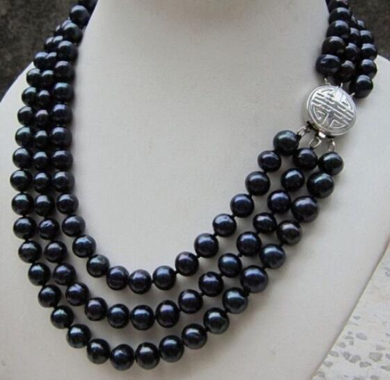 2020 &Gt; Triple Strands 8 9mm Tahitian Black Pearl Necklace From .