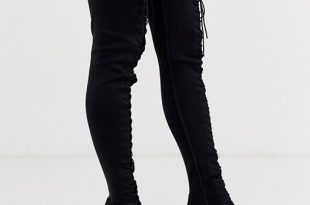 ASOS DESIGN Knowledge lace up thigh high boots in black | AS