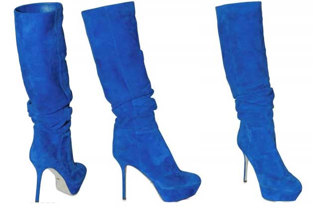 Blue Boots for Women: Sergio Rossi 120MM blue suede knee boots .