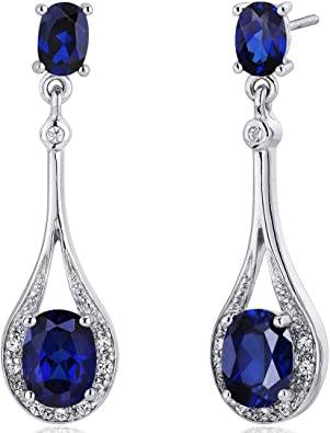 Amazon.com: Created Blue Sapphire Dangle Earrings Sterling Silver .