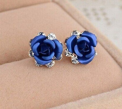 Beautiful Blue Rose Stud Earrings - Thin Blue Line Sh