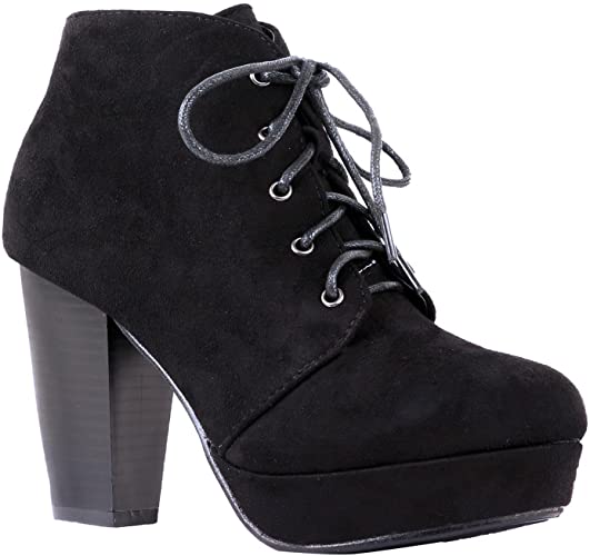 Amazon.com | Women's Ankle Boots Lace Up Block Chunky Heel Dress .