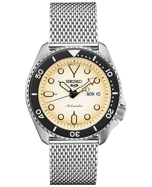 Seiko Men's Automatic 5 Sports Stainless Steel Mesh Bracelet Watch .
