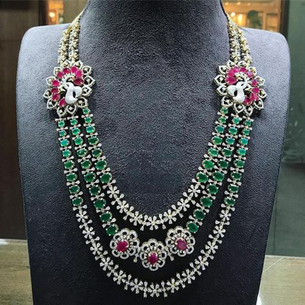 24 Inches Ruby Emerald Bridal Necklace, Gleam Jewe
