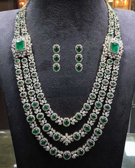 24 Inches Bridal Emerald Topaz Necklace with Matching Earrings .