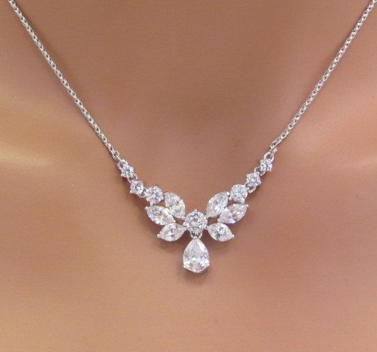 Simple bridal necklace Bridal Rhinestone necklace Dainty Crystal .