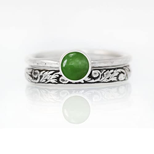 Amazon.com: Green Jade Bridal Ring Set, Sterling Silver Nature .