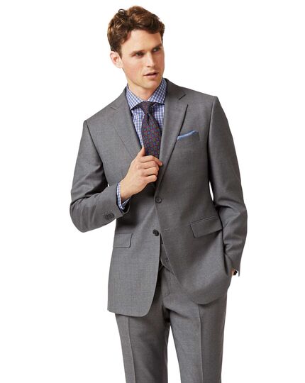 Grey slim fit twill business suit jacket | Charles Tyrwhi