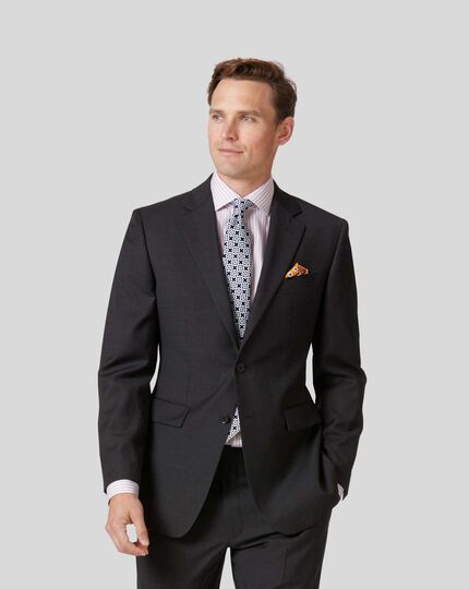 Twill Business Suit Jacket - Charcoal | Charles Tyrwhi