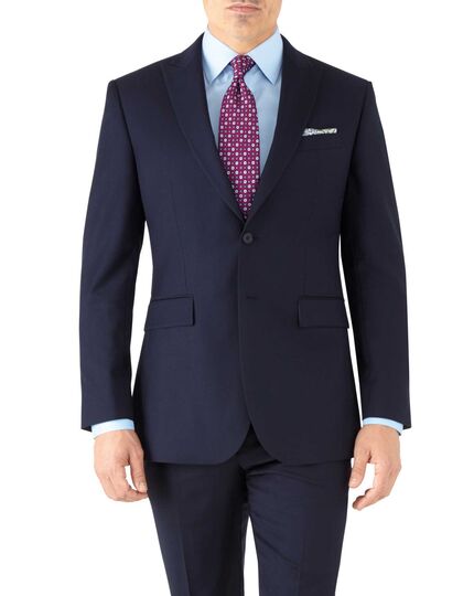 Navy slim fit peak lapel twill business suit jacket | Charles Tyrwhi