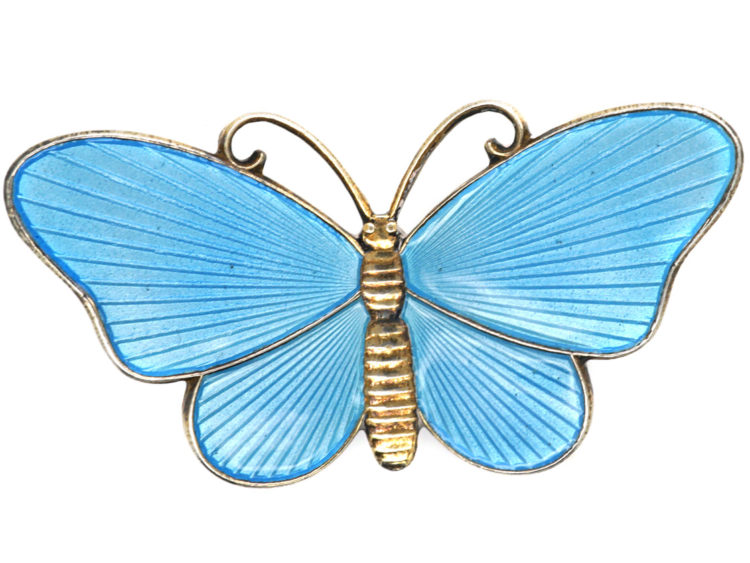 Norwegian Silver Gilt & Blue Enamel Butterfly Brooch by Ivar T Holth .