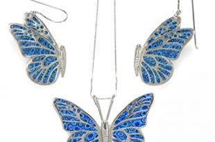925 Sterling Silver Butterfly Jewellery Set Blue Polymer Clay .
