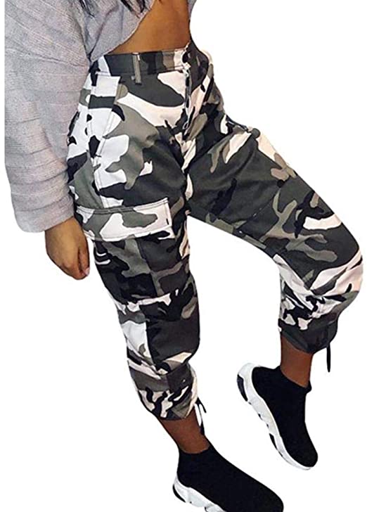 Womens Camouflage Pants Camo Casual Cargo Joggers Trousers Hip Hop .