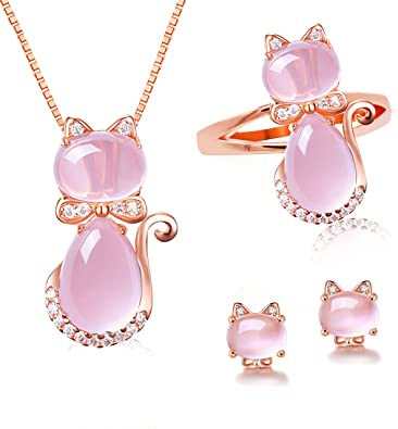 Uloveido Women Cute Cat Jewellery Ring Set for Kids, Rose Gold .