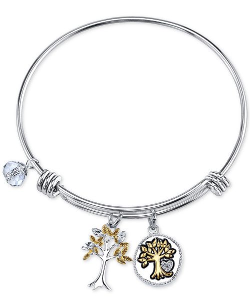 Unwritten Two-Tone Family Tree Message Charm Bangle Bracelet in .
