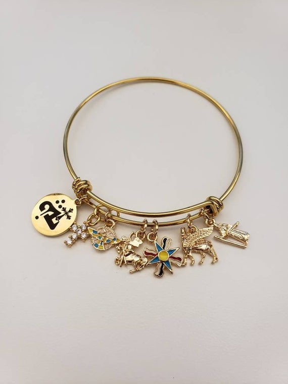 Assyrian Charm Bangle Bracelet Gold & Silver Lamassu | Et