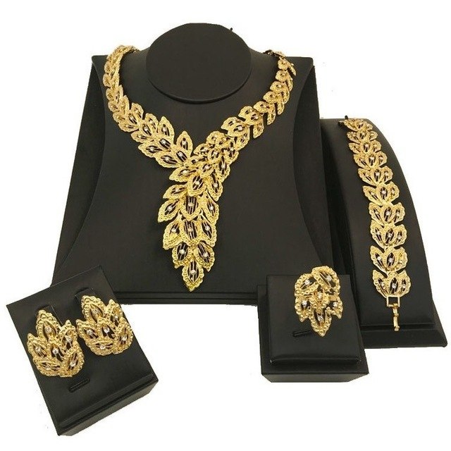 Liffly New Charm African Bridal Jewelry Sets Peacock Gold Necklace .