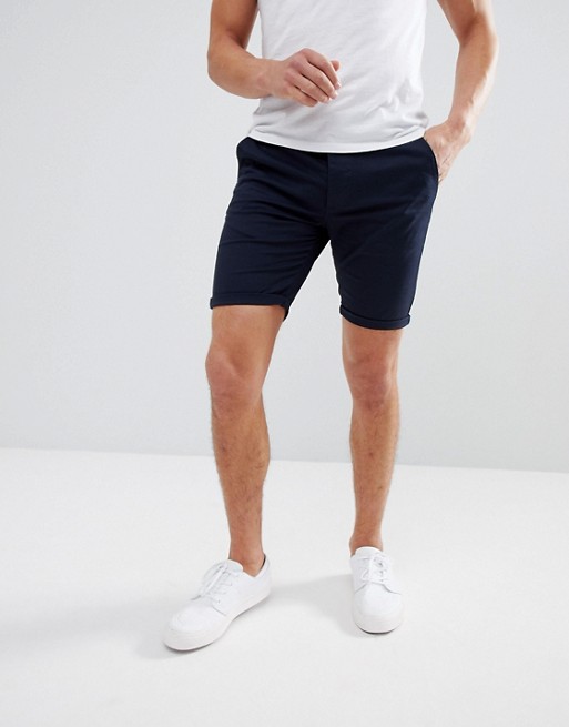ASOS DESIGN skinny chino shorts in navy | AS