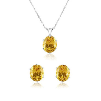 Jewelry Set of 925 Sterling Silver 12x10mm Oval Genuine Citrine .