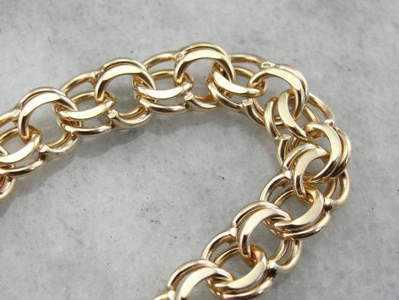 Classic Double Link Vintage Gold Charm Bracel