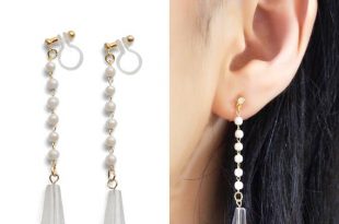 Pearl clip on earrings dangle clip on earrings long clip on | Et