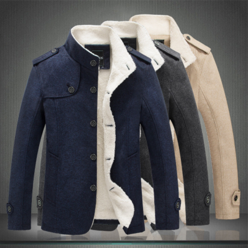 New Men Woolen Blends Fashion Winter Jacket Men Fleece Lined .
