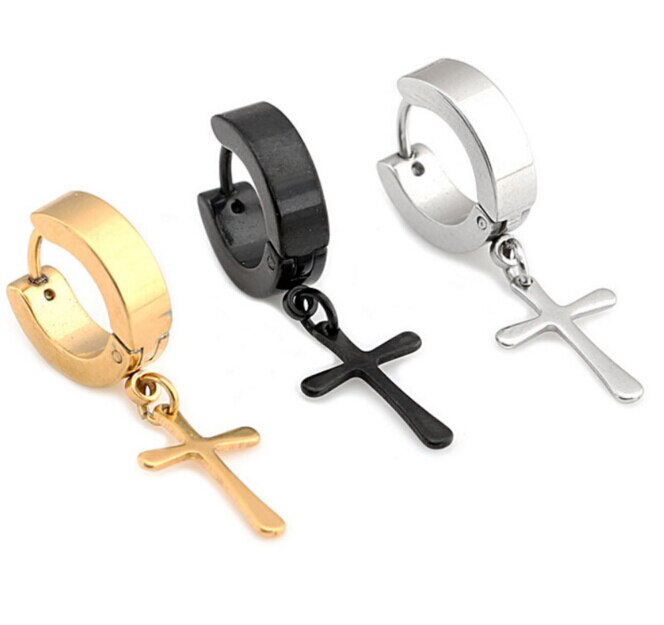 2pcs High Quality COOL Cross Stainless Steel Studs Earrings For .