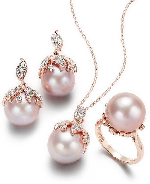 Macy's Pink Windsor Cultured Pearl and Diamond Jewelry Collection .