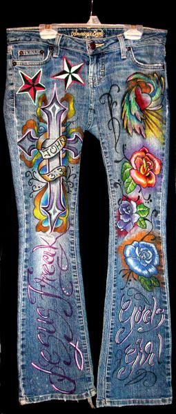 Inspiration! I could do this! I found 'Custom jeans roses,flowers .