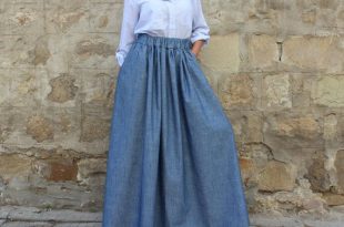 New SS16 Denim Maxi Skirt, Long Skirt, Skirt with pockets, Party .
