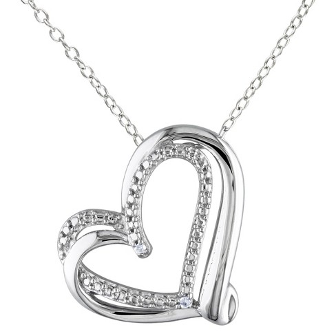 Women's Diamond Heart Pendant Necklace In Sterling Silver - Silver .