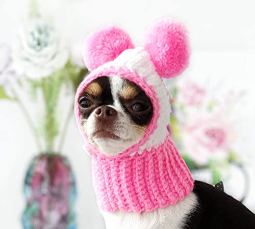 Amazon.com: Knit Dog Hat with Two Pom Poms Pink Crochet Dog Hat .