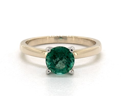 0.92 Carat Green Emerald Round Cut Solitaire Engagement Ring in .