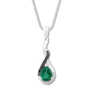 Lab-Created Emerald Necklace 1/15 cttw Diamonds Sterling Silver .