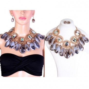 CHUNKY RINGS AND STONES FASHION NECKLACE SET SL-N3147 > Fashion .