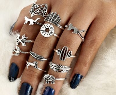 Fashion 12 Pieces Leaf Feather Round Finger Rings Multiple Sets Of .