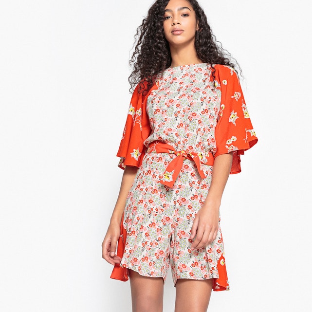Floral playsuit with open back red print La Redoute Collections .