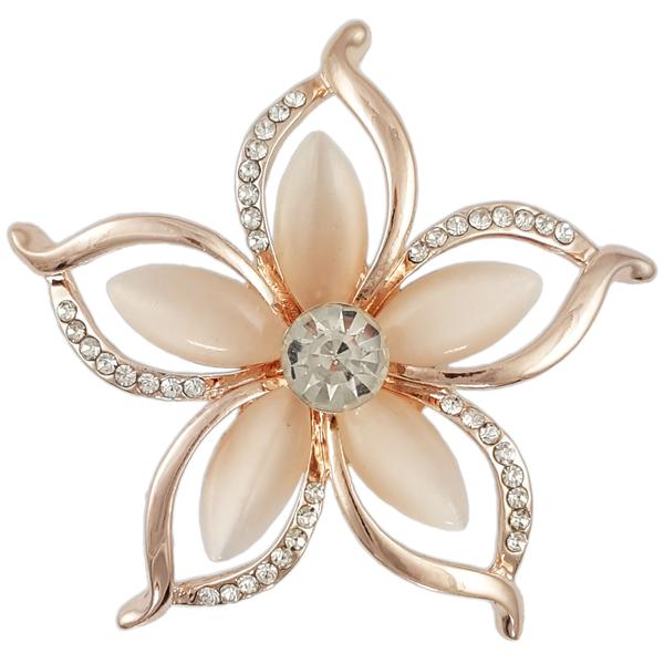 CRYSTAL ROSE GOLD PINK MODERN PLUMERIA FLOWER BROOCH MADE WITH .