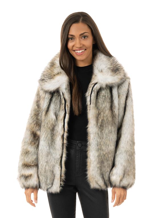 Yukon Wolf Faux Fur Bomber Jacket | Womens Faux Fur Coa