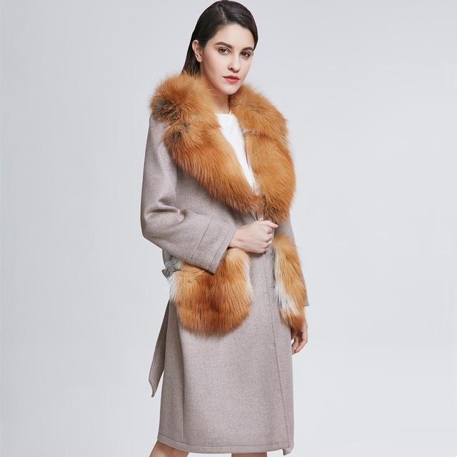 Women Real Fur Coats Lady Fashion Woolen Parkas Female Real Fox .